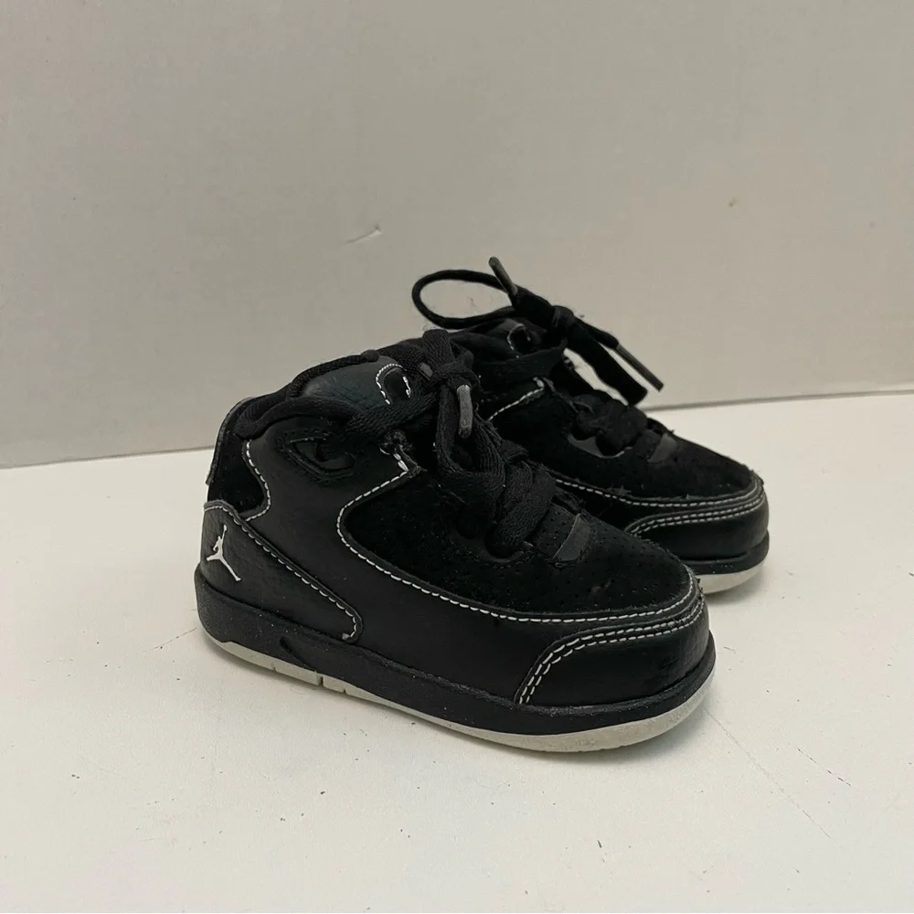 Nike Air Jordan Sneakers Leather High Tops Lace Up Black Baby 4C Basketball